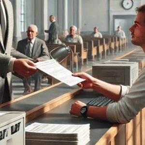 uma pessoa entregando um projeto na prefeitura