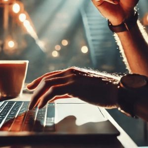 uma pessoa digitando em seu laptop